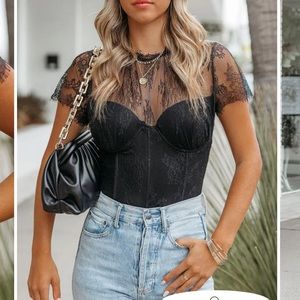Vici New Without Tags Plaza Lace Bustier Black Bodysuit